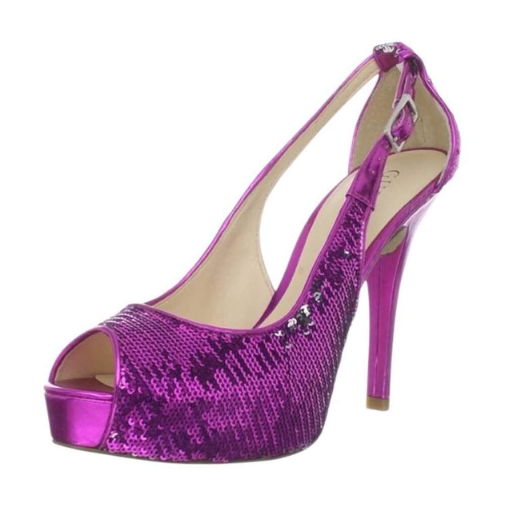 GUESS Women's Sandals PumpS Peep Toe Sequins Pink Heels Party Shoes 7.5 M NIB